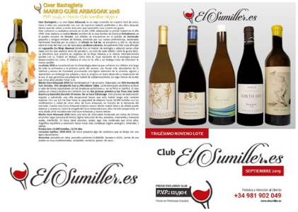 39º Lote Septiembre 2019 Club de vinos El Sumiller